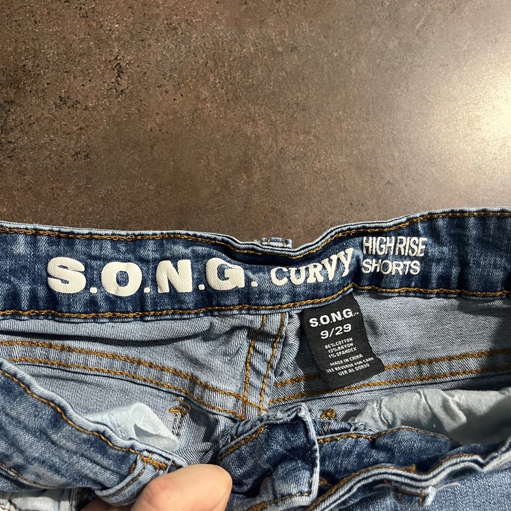 High Waist Distressed Denim Shorts - Picture 2 of 3